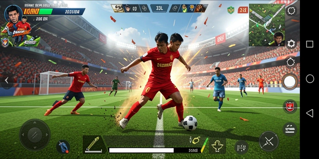 Screenshot gameplay 33L menampilkan aksi seru dan kompetitif dalam sepak bola.