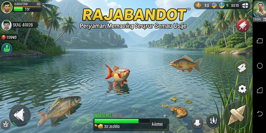 Screenshot gameplay RAJABANDOT menampilkan momen menangkap ikan.